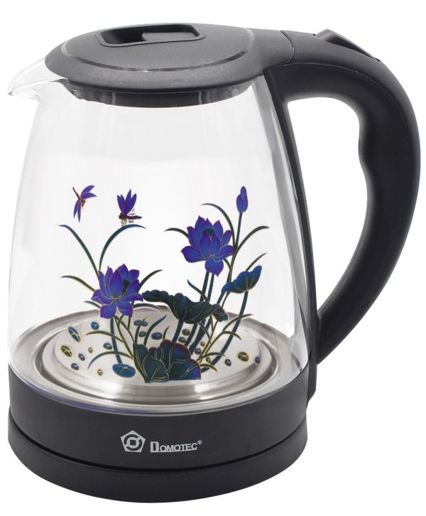 Скляний електрочайник Domotec MS-820 чорний квітка Black 2000W 2 л, чайник електричний з підсвічуванням