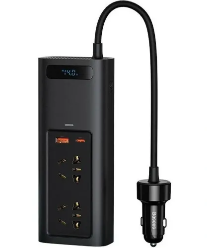 Автомобильный преобразователь напряжения с 12V на 220V Baseus RNBQ-A01 150W инвертор с быстрой зарядкой CN EU 2 розетки type-c USB от прикуривателя