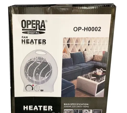 Електричний тепловентилятор Opera Digital OP-H0002 2000W дуйка 3 режими з ручкою, підлоговий обігрівач Опера 2000 Вт на 22 кв. м. для дому Білий