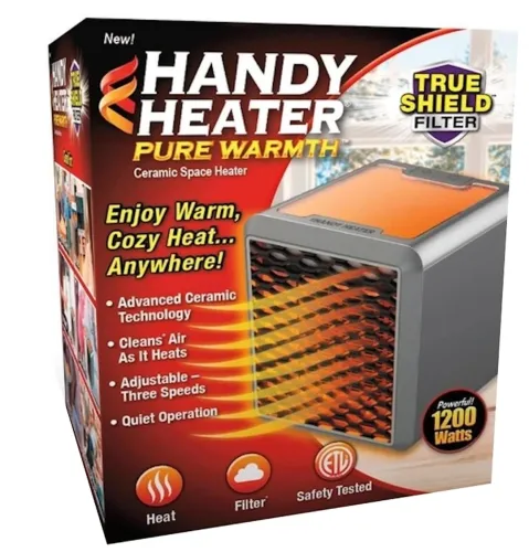 Керамічний інфрачервоний обігрівач Handy Heater Pure Warmth RD-08 1200W, настільний тепловентилятор c LED підсвічуванням, електрообігрівач Чорний