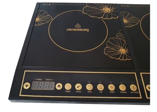 Індукційна настільна електроплита на 2 конфорки Crownberg CB1328 4000w, двоконфорочна електрична плита з дисплеєм і таймером 4000 Вт Чорна
