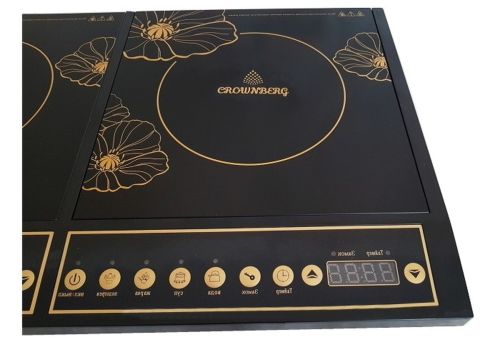 Індукційна настільна електроплита на 2 конфорки Crownberg CB1328 4000w, двоконфорочна електрична плита з дисплеєм і таймером 4000 Вт Чорна