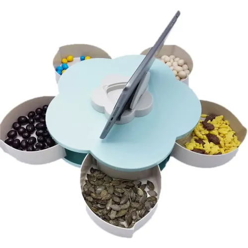 Вращающаяся складная одноярусная конфетница Flower Candy Box, Манежница для конфет и фруктов с подставкой под телефон, Тарелка для закусок 5 отсеков