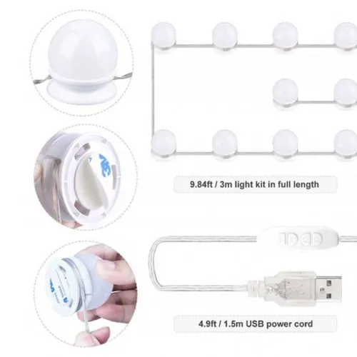 Світлодіодна кольорова RGB LED підсвічування на дзеркало Vanity Mirror Lights 10 ламп Комплект лампочок для дзеркала з пультом і регулюванням кольору
