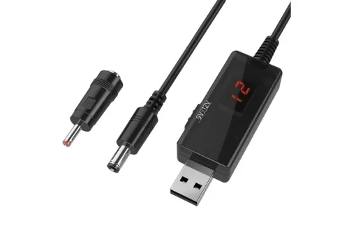 Підвищуючий USB кабель для живлення Wi-Fi роутера від Power Bank 5V з перемикачем 9V або 12V, з регулятором 9v/12v з перехідником на 3.5 мм і 5.5 мм