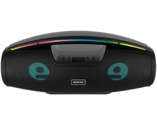 Беспроводная Bluetooth колонка динамик BKK B100 с LED подсветкой 20W с микрофоном, Аккумуляторная блютуз акустика караоке USB SD FM AUX Черная