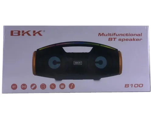 Беспроводная Bluetooth колонка динамик BKK B100 с LED подсветкой 20W с микрофоном, Аккумуляторная блютуз акустика караоке USB SD FM AUX Черная
