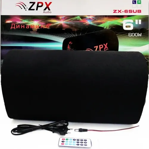 Автомобільний Активний Bluetooth сабвуфер бочка ZPX ZX-6SUB 600W 6 " дюймів з вбудованим підсилювачем і пультом, Автомобільна колонка саб в машину