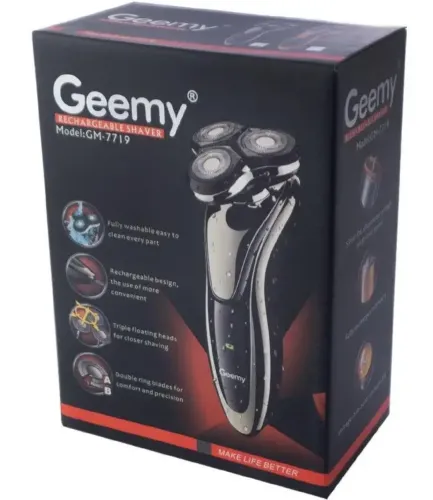 Бездротова роторна бритва GEMEI GM-7719 для вологого гоління 3W, Водонепроникна електробритва тример з плаваючими головками для бороди Gemmy