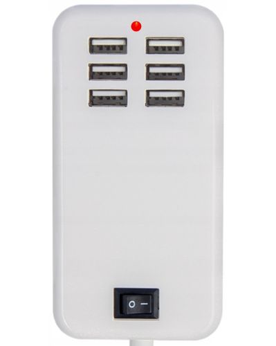 Мережевий зарядний пристрій USB Desktop Charger 20W на 6 портів з вимикачем, Зарядка адаптер для зарядки телефонів на 6 роз'ємів від мережі Білий
