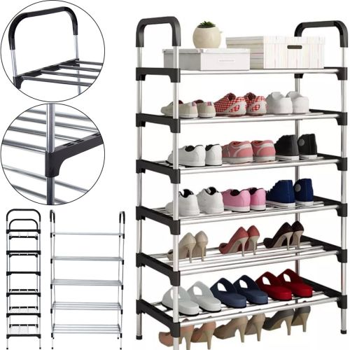 Підлогова Полиця органайзер Shoe Rack Rias RD-9005 для зберігання взуття 6 ярусів, стійка етажерка на 6 секцій полиць 115x56x30 см зі сталі срібляста