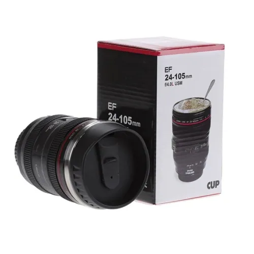 Кружка термос в виде объектива от фотоаппарата Canon EF 24-105, Термокружка объектив 350 мл, Термо чашка с крышкой, Черная