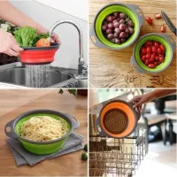 Складні силіконові кошики Kitchen Craft W-86 для овочів і фруктів, комплект з 2 штук, набір друшляків зі зливом для миття 24.5 см, 29 см