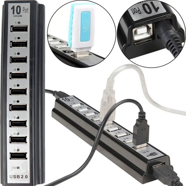 Активний USB хаб Digital YK-185 Black на 10 портів з активною зарядкою, Розгалужувач з блоком живлення Юсб Hub з 10 виходами для комп'ютера Чорний