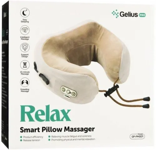 Бездротова масажна подушка Gelius Smart Pillow Massager GP-PM001 для зняття втоми і напруги шиї з підігрівом і вібрацією на акумуляторі
