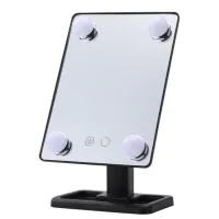 Настільне Косметичне дзеркало Cosmetie mirror 360 Rotation Angel з LED підсвічуванням для макіяжу, компактне прямокутне сенсорне дзеркало Чорне