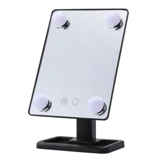Настільне Косметичне дзеркало Cosmetie mirror 360 Rotation Angel з LED підсвічуванням для макіяжу, компактне прямокутне сенсорне дзеркало Чорне