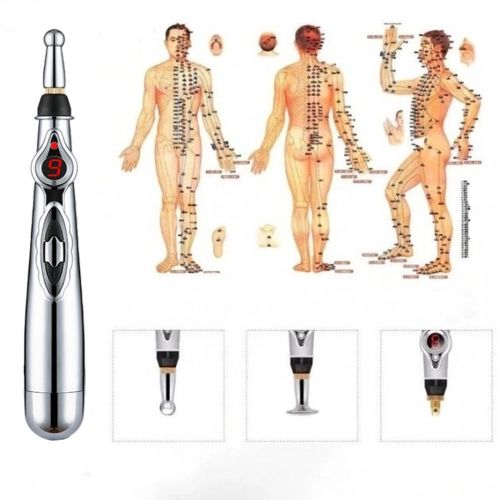 Акупунктурний масажер у формі ручки Massager Pen DF-618, прилад для точкового масажу всього тіла Сірий, електронна акупунктурна ручка для обличчя