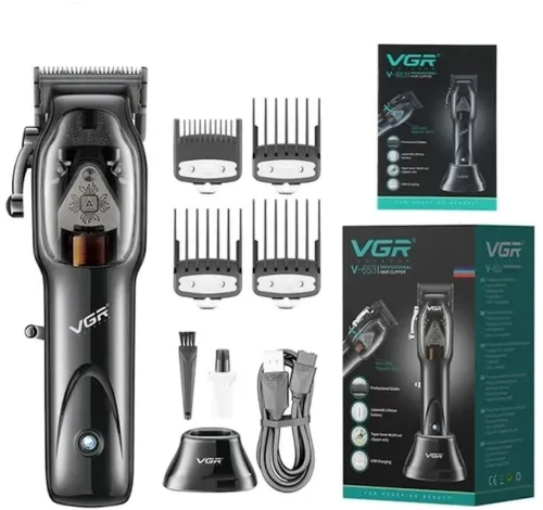 Бездротовий тример для гоління VGR V-653, Акумуляторна окантовочна машинка для стрижки волосся і бороди з підставкою і насадками 10W V653 Чорний