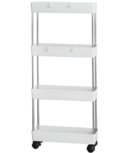 Підлогова вузька Полиця органайзер Bathroom Rack XYX-2020 на 4 яруси для кухні та ванної на коліщатках 40x22, 5x90 см, етажерка MAG-740 4 рівня Біла