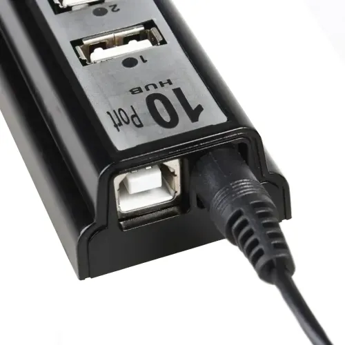 Активний USB хаб Digital YK-185 Black на 10 портів з активною зарядкою, Розгалужувач з блоком живлення Юсб Hub з 10 виходами для комп'ютера Чорний