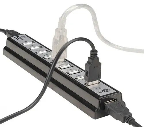 Активний USB хаб Digital YK-185 Black на 10 портів з активною зарядкою, Розгалужувач з блоком живлення Юсб Hub з 10 виходами для комп'ютера Чорний