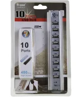 Активний USB хаб Digital YK-185 Black на 10 портів з активною зарядкою, Розгалужувач з блоком живлення Юсб Hub з 10 виходами для комп'ютера Чорний