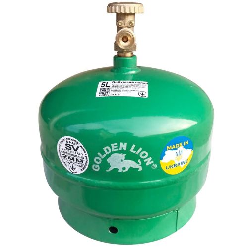 Туристична газовий балон Golden Lion Rudyy CK-630 з пальником 5 літрів 2кг, побутової балон Пропан з п'єзопідпалом і ручкою GL-2 PK-630 Зелений
