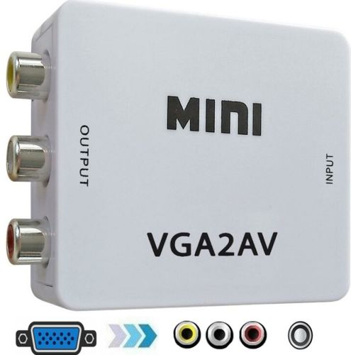 Конвертер перехідник VGA на AV RCA тюльпан, Універсальний Активний адаптер зі звуком і зовнішнім живленням VGA-AV аудіо 3.5 mm Converter Mini 1080P