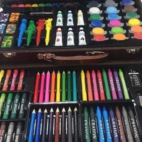 Дитячий набір для малювання і творчості Super Artist Tool Kit 123 предмета в дерев'яному валізі Художній комплект олівців і фарб в кейсі