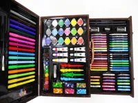 Дитячий набір для малювання і творчості Super Artist Tool Kit 123 предмета в дерев'яному валізі Художній комплект олівців і фарб в кейсі