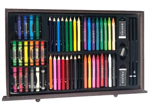 Дитячий набір для малювання і творчості Super Artist Tool Kit 123 предмета в дерев'яному валізі Художній комплект олівців і фарб в кейсі