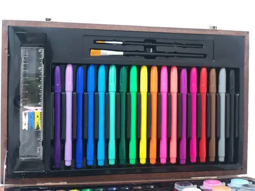 Дитячий набір для малювання і творчості Super Artist Tool Kit 123 предмета в дерев'яному валізі Художній комплект олівців і фарб в кейсі