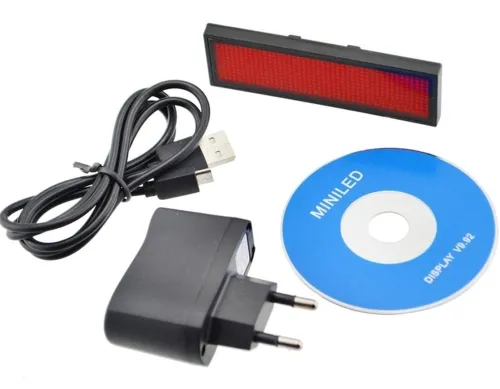 Електронний світлодіодний LED бейджик UKC B1248 Red з біжучим червоним рядком біжучий рядок бейдж 92х39мм з лід підсвічуванням від акумулятора Чорний