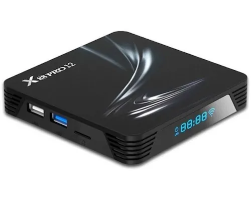 Смарт приставка для телевизора с пультом X88 Pro 12 DDR 4G eMMC128G, Медиаплеер Android 12, Цифровая ТВ приставка со встроенным Wifi модулем Черная