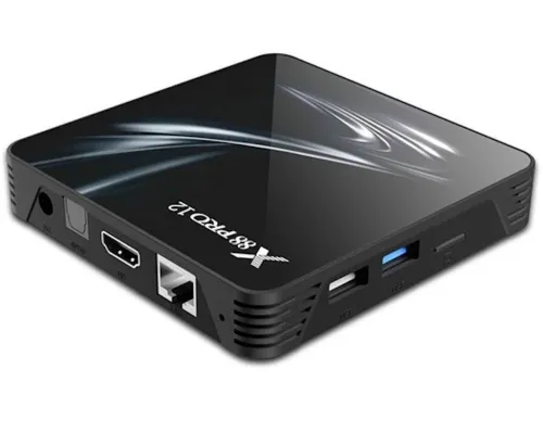 Смарт приставка для телевизора с пультом X88 Pro 12 DDR 4G eMMC128G, Медиаплеер Android 12, Цифровая ТВ приставка со встроенным Wifi модулем Черная