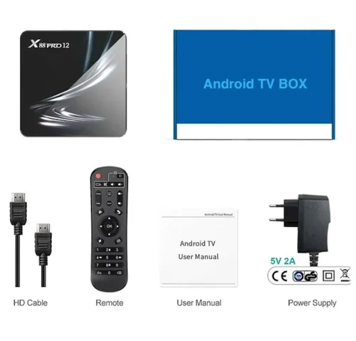 Смарт приставка для телевизора с пультом X88 Pro 12 DDR 4G eMMC128G, Медиаплеер Android 12, Цифровая ТВ приставка со встроенным Wifi модулем Черная
