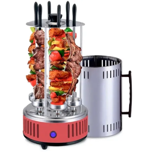 Вертикальна електрична шашличниця Domotec MS-7783 1000W на 6 шампурів, Настільна Електрошашличниця для дому зі знімним піддоном Червона