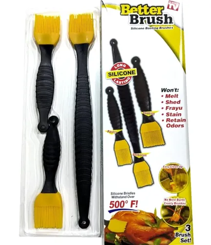 Набір кондитерських силіконових кистей Better Brush з 3 штук з пластиковою ручкою для змазування їжі, випічки, кулінарні пензлики для кухні Жовті