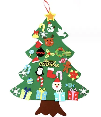 Фетровий новорічна ялинка Зроби сам DIY Christmas Tree BF-01 25 аксесуарів на липучках, Різдвяна ялинка 100x70 см своїми руками на стіну