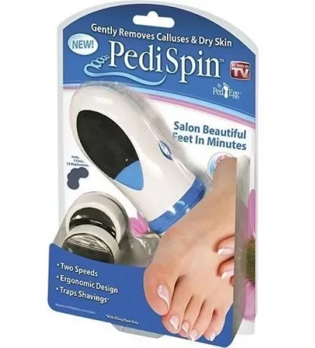 Електрична пемза Pedi Spin Pro Педі спін для видалення огрубілої шкіри стоп і п'ят, прилад для чищення ніг зі змінними насадками Pedispin Біла