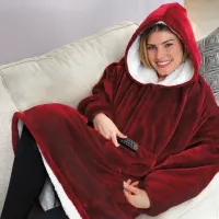Толстовка-плед з капюшоном Huggle Hoodie Ultra Plush Blanket бордова 2в1 унісекс оверсайз худі плюшевий плед з рукавами на флісі 74х110 см Червона