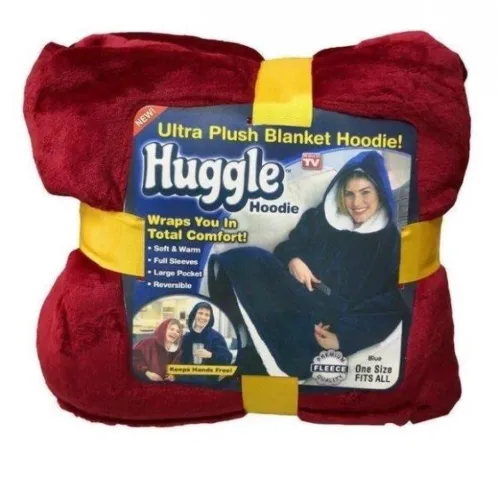 Толстовка-плед з капюшоном Huggle Hoodie Ultra Plush Blanket бордова 2в1 унісекс оверсайз худі плюшевий плед з рукавами на флісі 74х110 см Червона