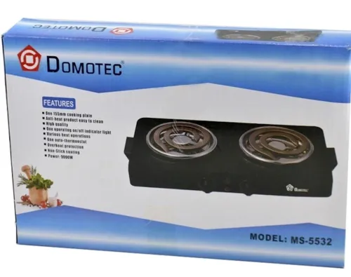 Настільна спіральна електрична плита на дві конфорки Domotec MS-5532 1000w, двоконфорочна електроплита з широкою спіраллю і термостатом Чорний