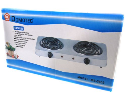 Настільна електроплита Domotec MS-5802 1000W на 2 конфорки спіраль, двоконфорочна електрична плита 1000Вт з термостатом на 5 положень Біла