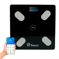 Електронні підлогові фітнес ваги Domotec MS-2017 Black до 180 кг c Bluetooth і додатком на телефон, розумні скляні смарт ваги з Led дисплеєм