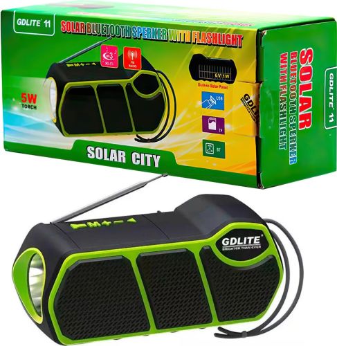 Бездротова Bluetooth колонка ліхтар Solar Gdlite GD - 11 1500 mAh з сонячною панеллю, акумуляторний радіоприймач з ліхтариком FM Power Bank Зелений