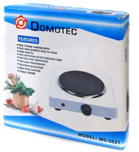 Електрична настільна плита на одну конфорку Domotec MS-5821 1000W, одноконфорочная дискова електроплита 1000Вт з термостатом на 5 положень