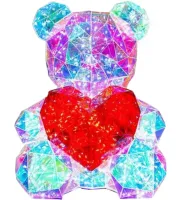 Хрустальный мишка Тедди с сердечком Love Bear Red 3D с LED подсветкой 25 см, Светодиодный голографический светильник медведь с сердцем от USB Красный