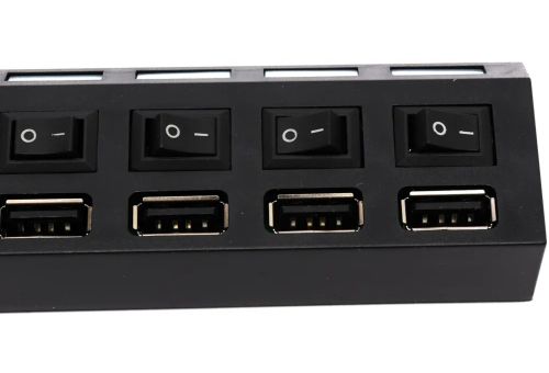 USB хаб Memos на 4 порти з перемикачами Black, живлення від USB 2.0 розгалужувач з кнопками on off концентратор перехідник HUB 480 Мбіт 5В Чорний